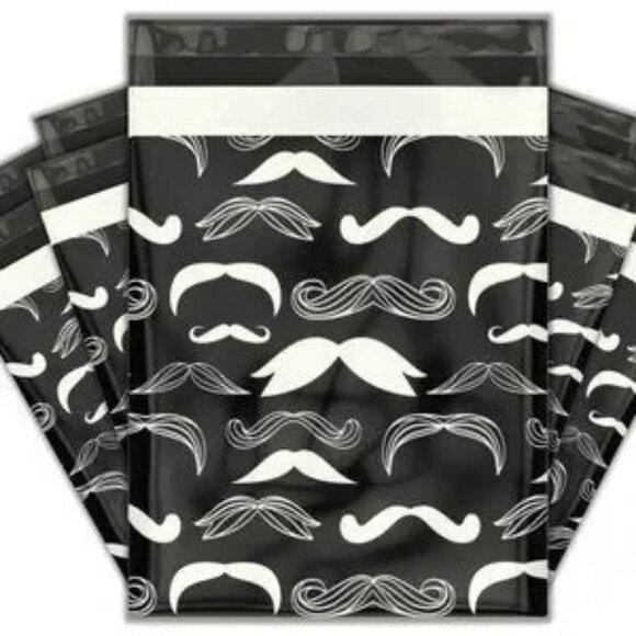 30 Poly Mailers/shipping Bags/ 30 Thank you Stickers - Moustache & plain white - Picture 1 of 3